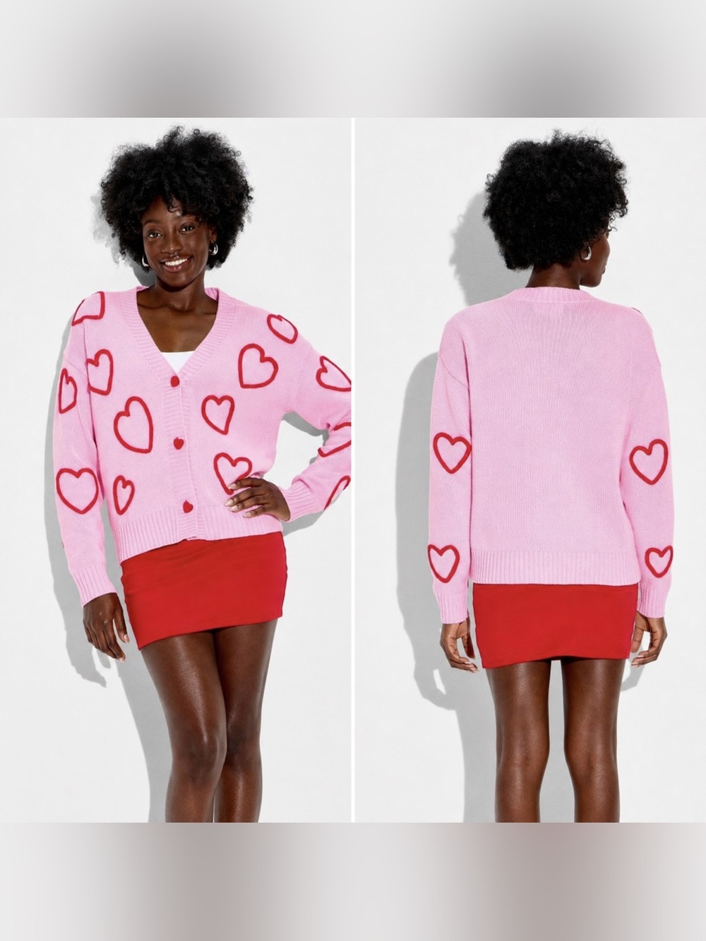 NWT 33 Degrees Pink Heart Graphic Cardigan Size Medium